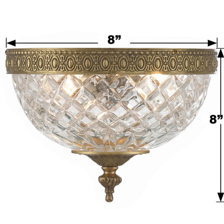 Crystorama Radley 8'' Olde Brass Faceted Cut Glass Bowl Flush Mount