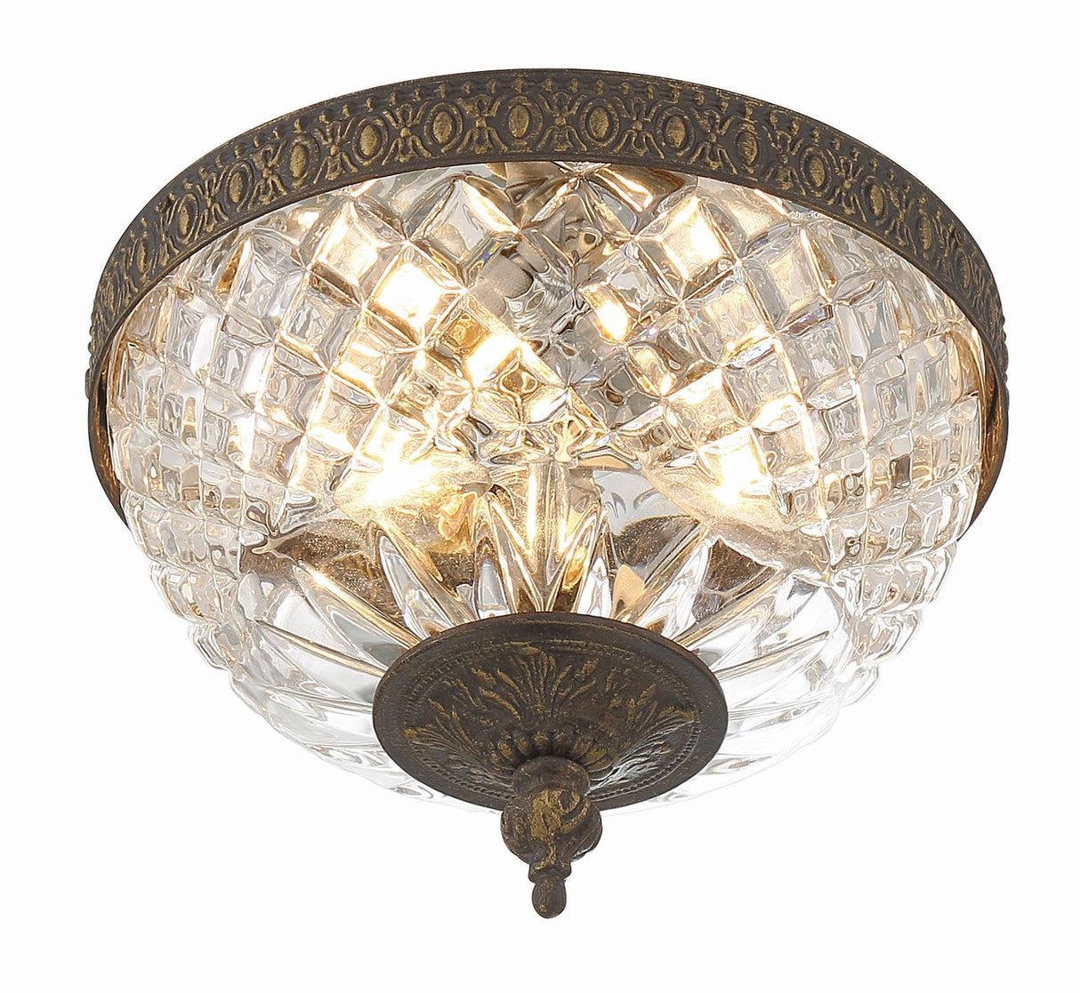 Crystorama Radley 8'' English Bronze Faceted Cut Glass Bowl Flush Mount