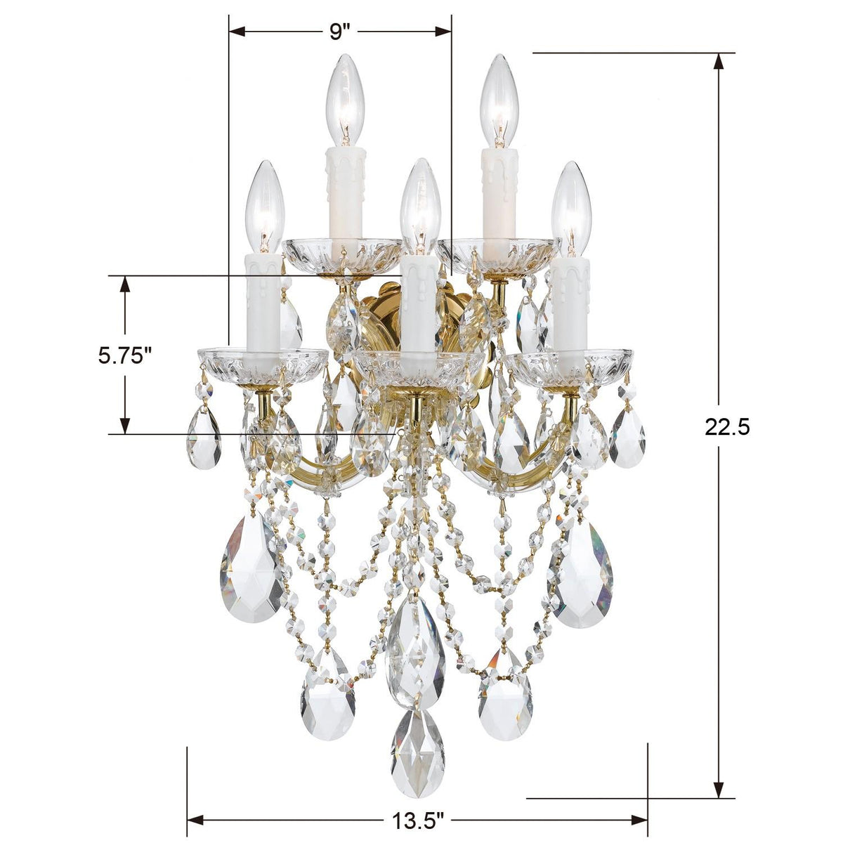 Crystorama Maria Theresa 13.5'' Hand Cut Crystal Gold Sconce