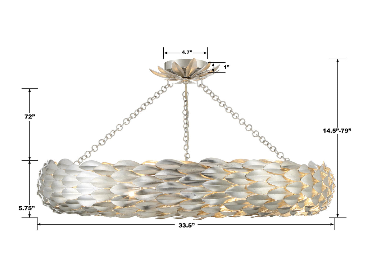 Crystorama Broche 33.5'' Antique Silver Semi Flush Mount