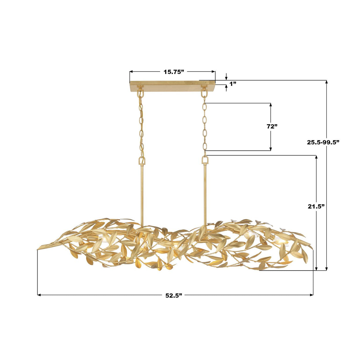 Crystorama Broche 50.5'' Antique Gold Linear Chandelier