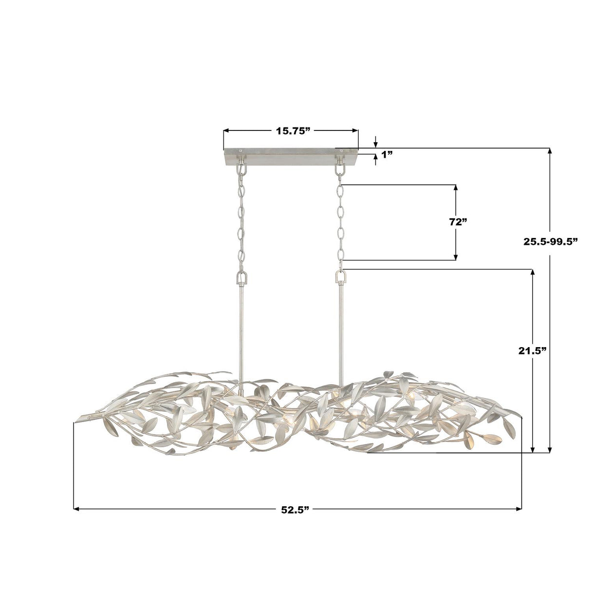 Crystorama Broche 50.5'' Antique Silver Linear Chandelier