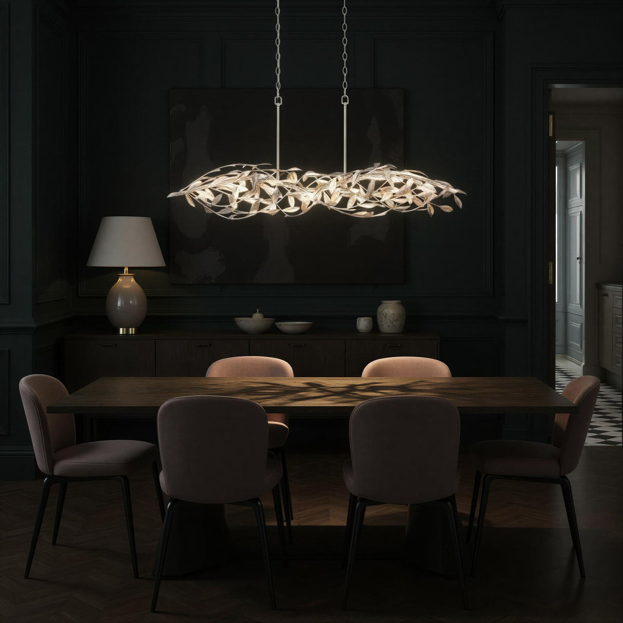 Crystorama Broche 50.5'' Antique Silver Linear Chandelier