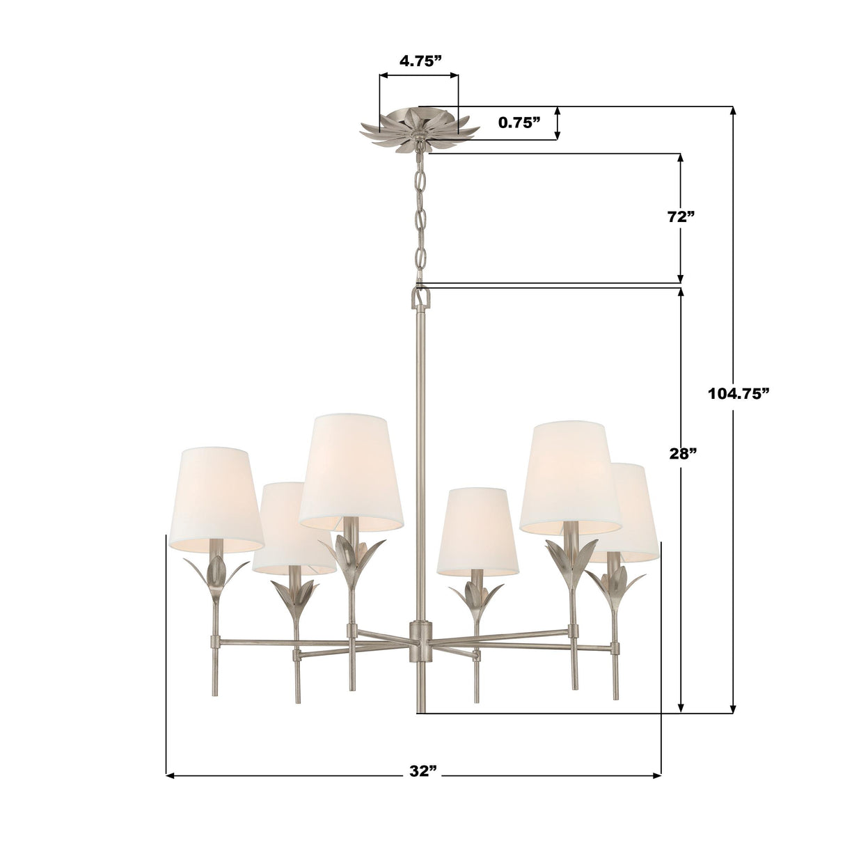 Crystorama Broche 32'' Antique Silver Chandelier
