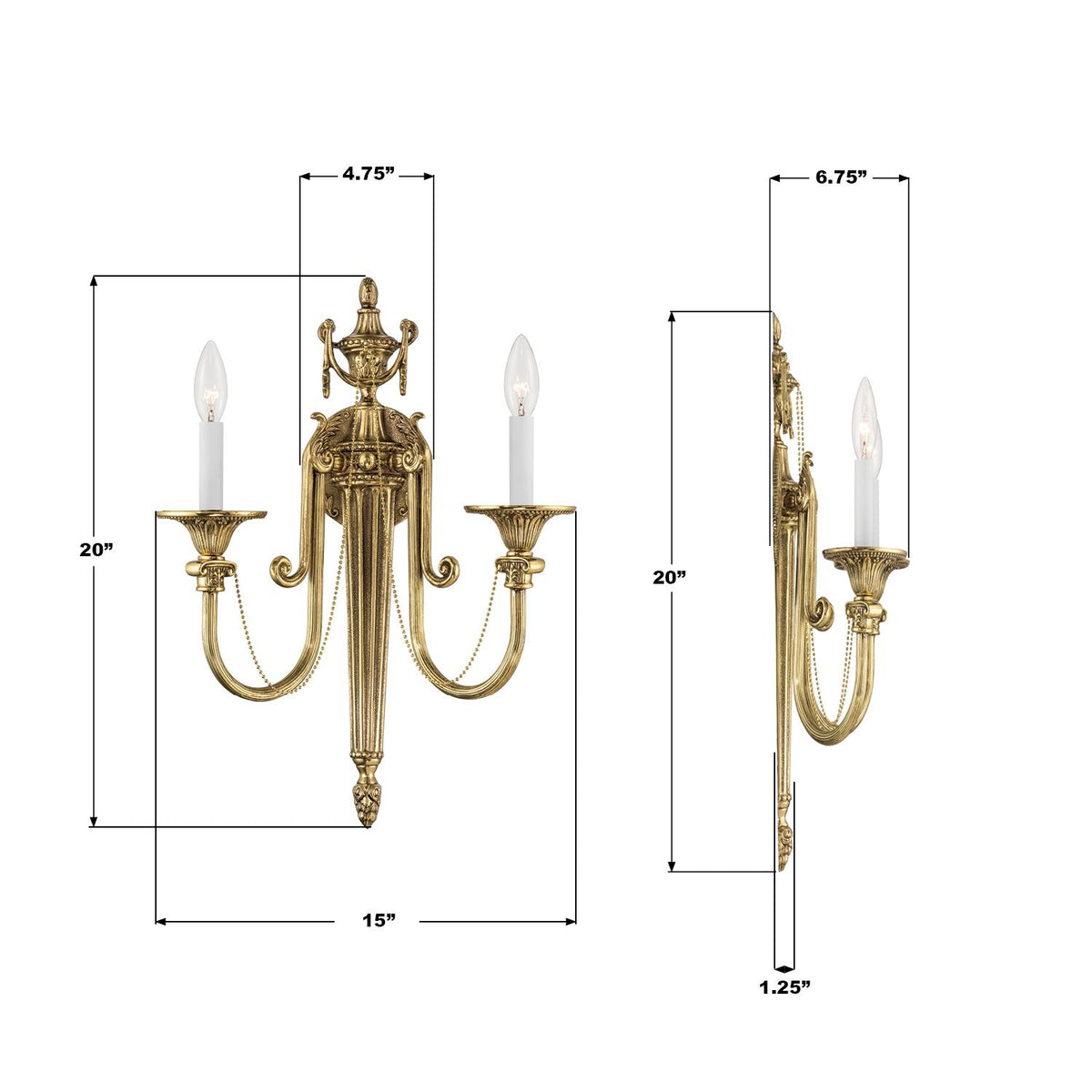 Crystorama Langley 15'' Olde Brass Sconce