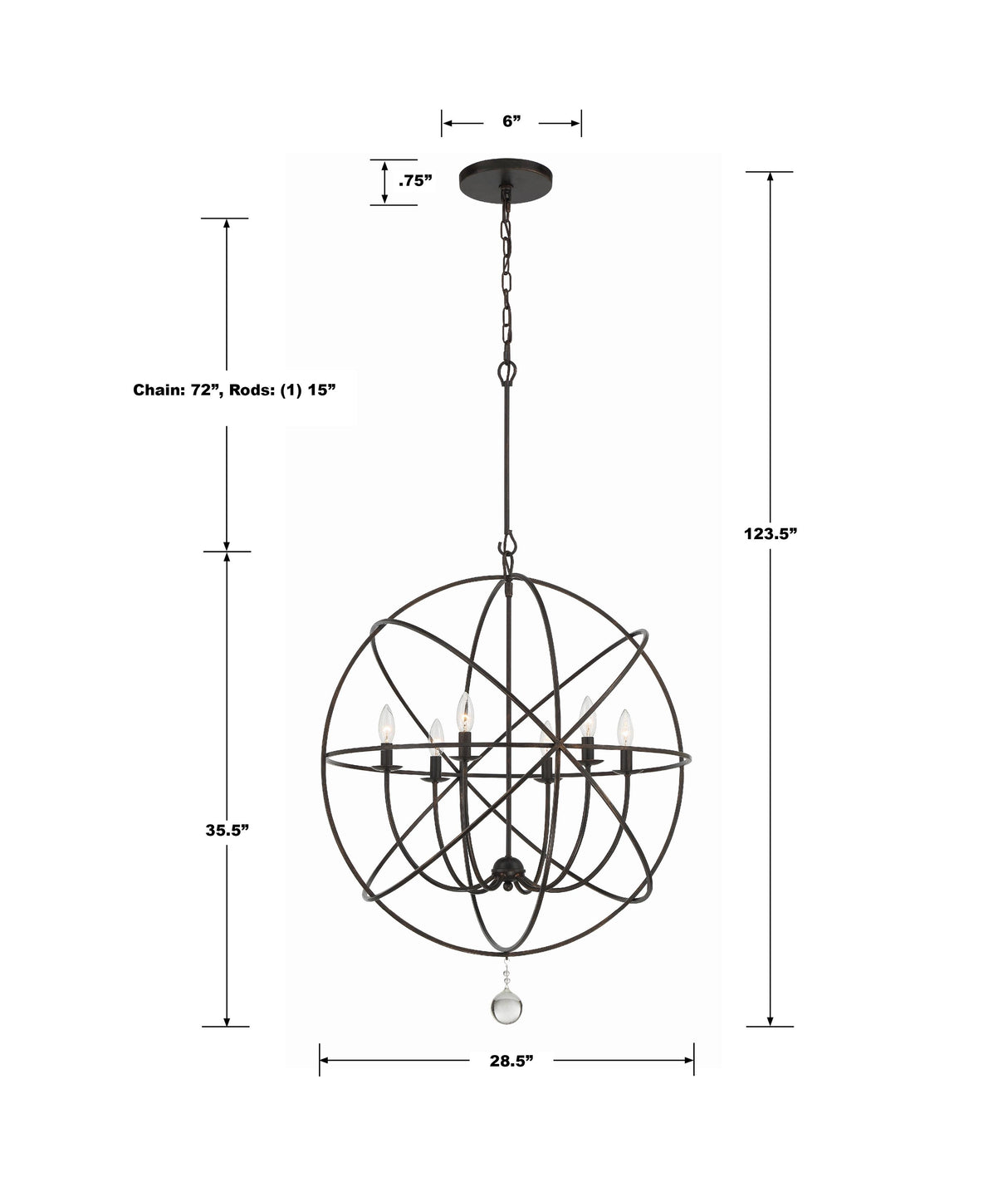 Crystorama Solaris 28.5'' English Bronze Chandelier