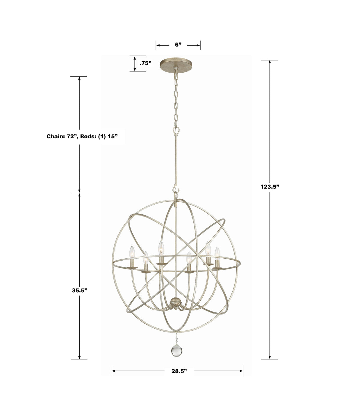 Crystorama Solaris 28.5'' Olde Silver Chandelier