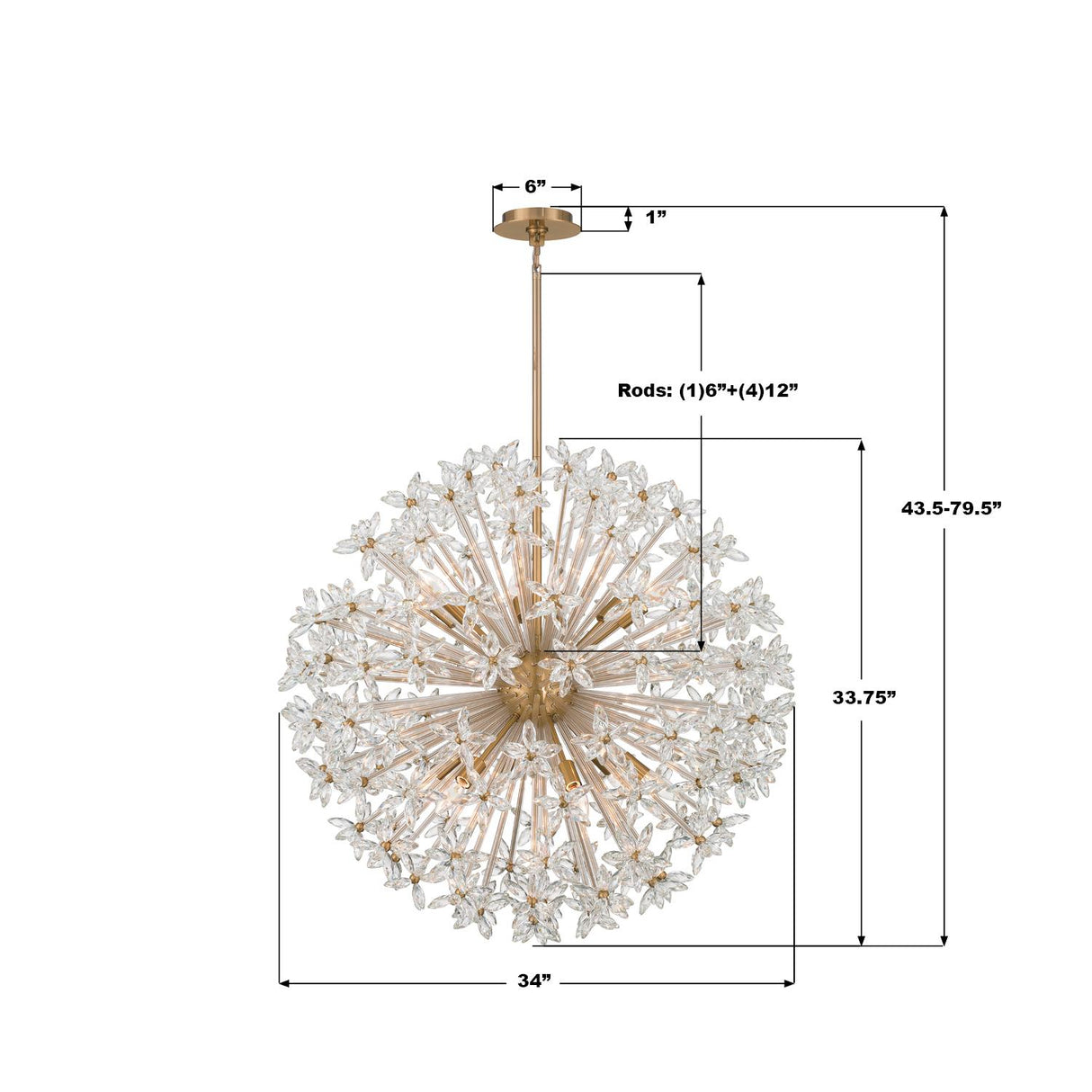 Crystorama Adley 34'' Aged Brass Chandelier