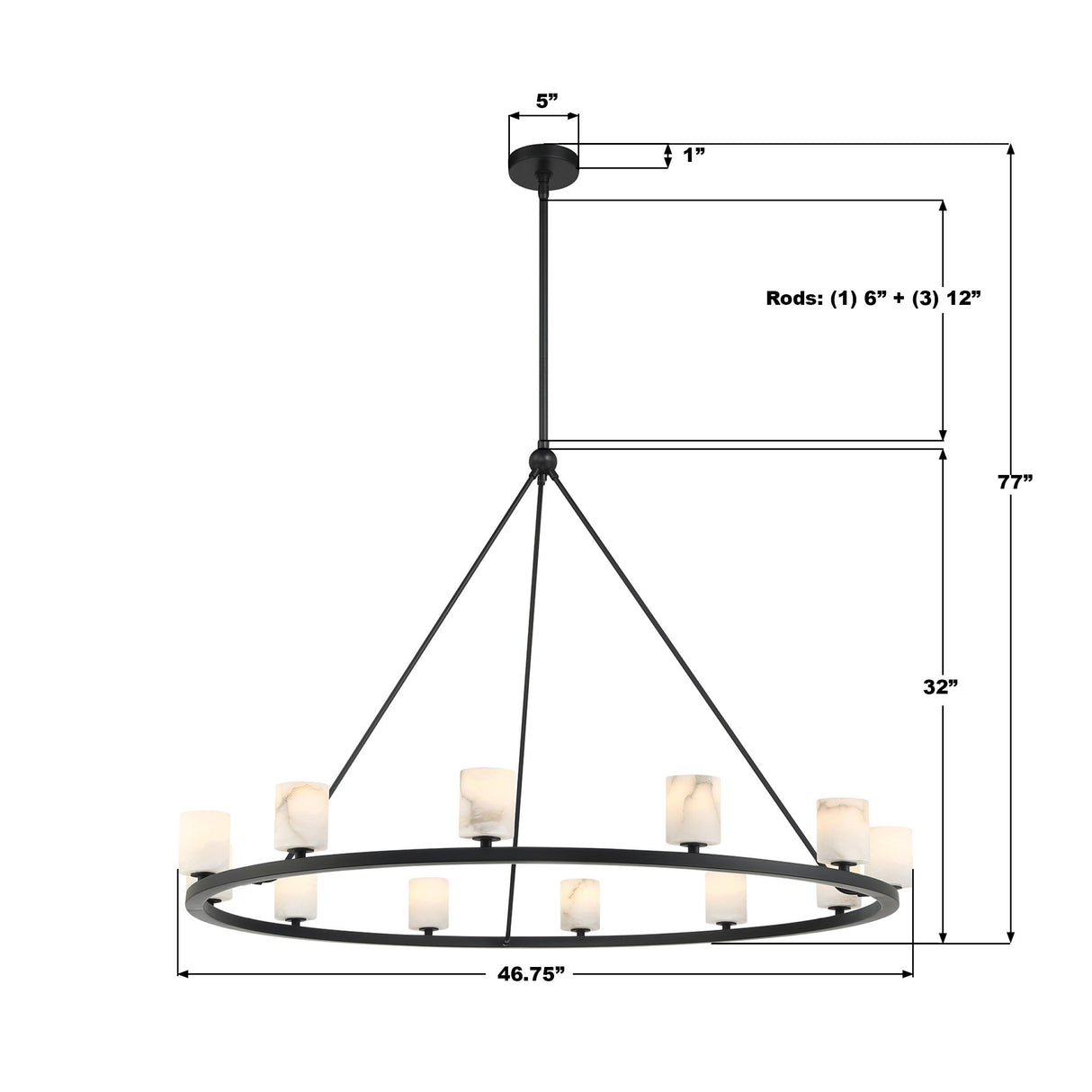 Crystorama Aragon 46.75'' LED Matte Black Chandelier
