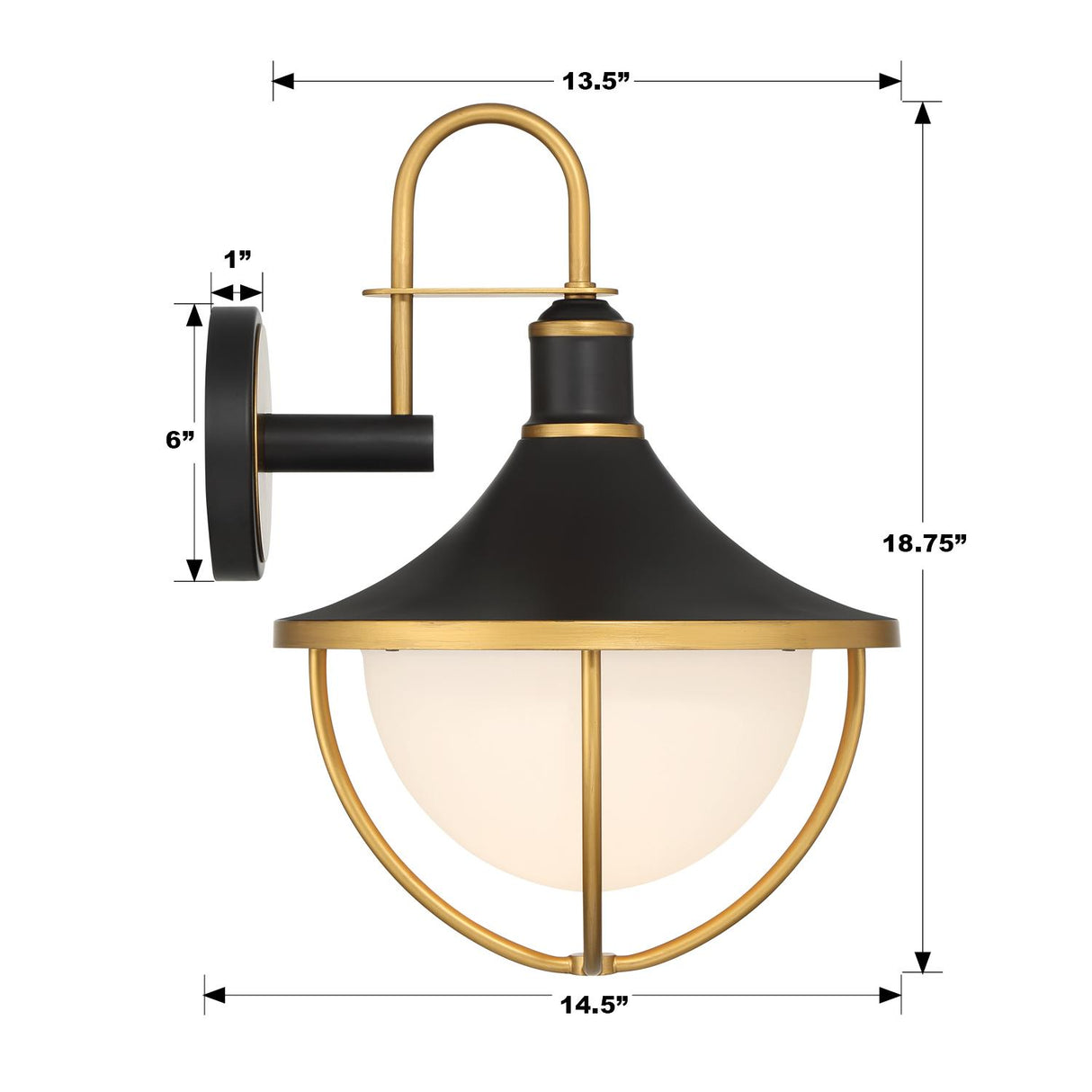 Crystorama Atlas 13.5'' Matte Black + Textured Gold Outdoor Sconce