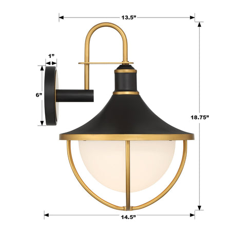 Crystorama Atlas 13.5'' Matte Black + Textured Gold Outdoor Sconce