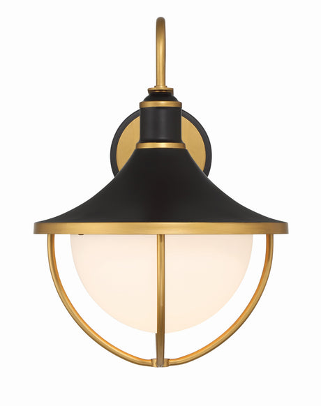Crystorama Atlas 13.5'' Matte Black + Textured Gold Outdoor Sconce