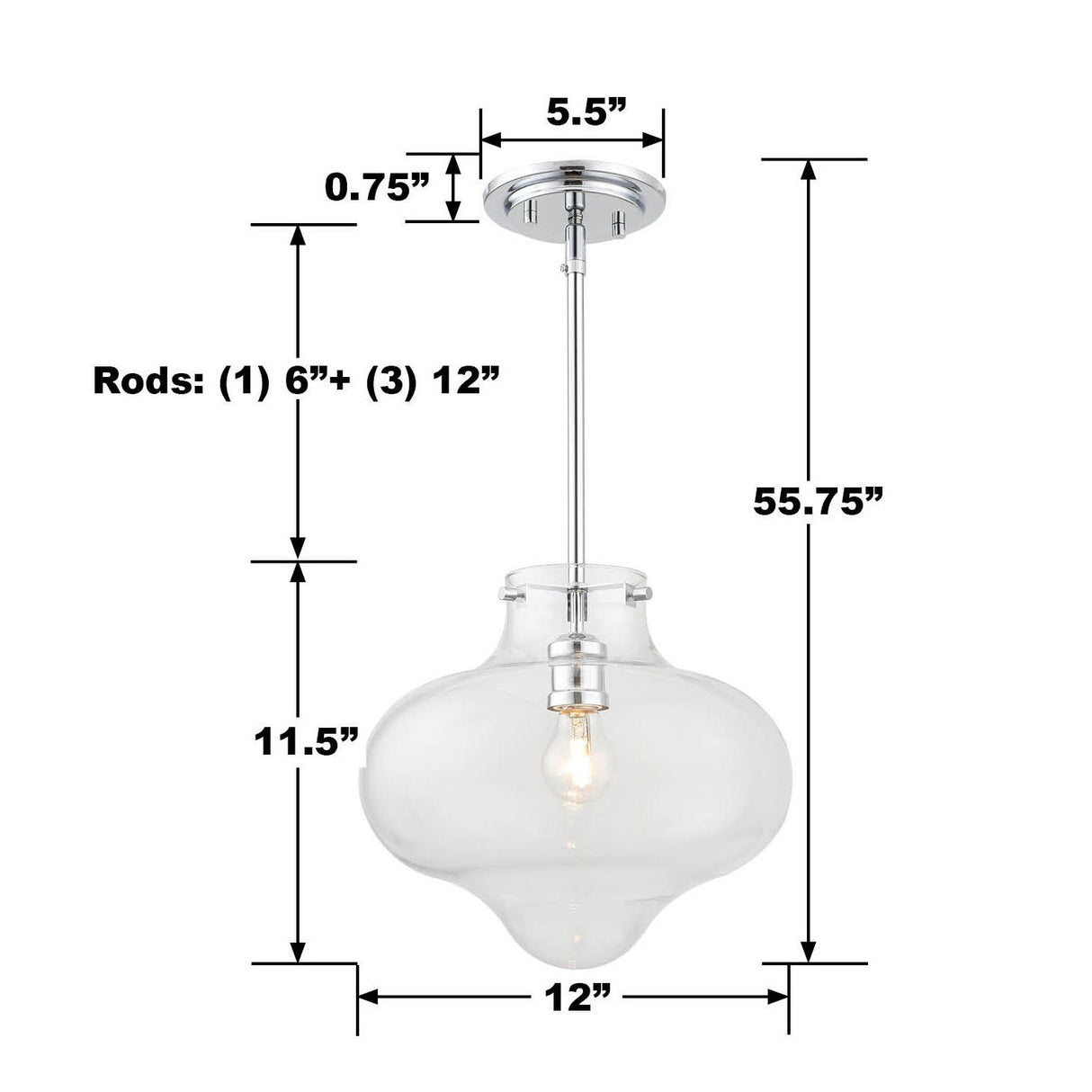 Crystorama Kai 12" Polished Chrome Pendant