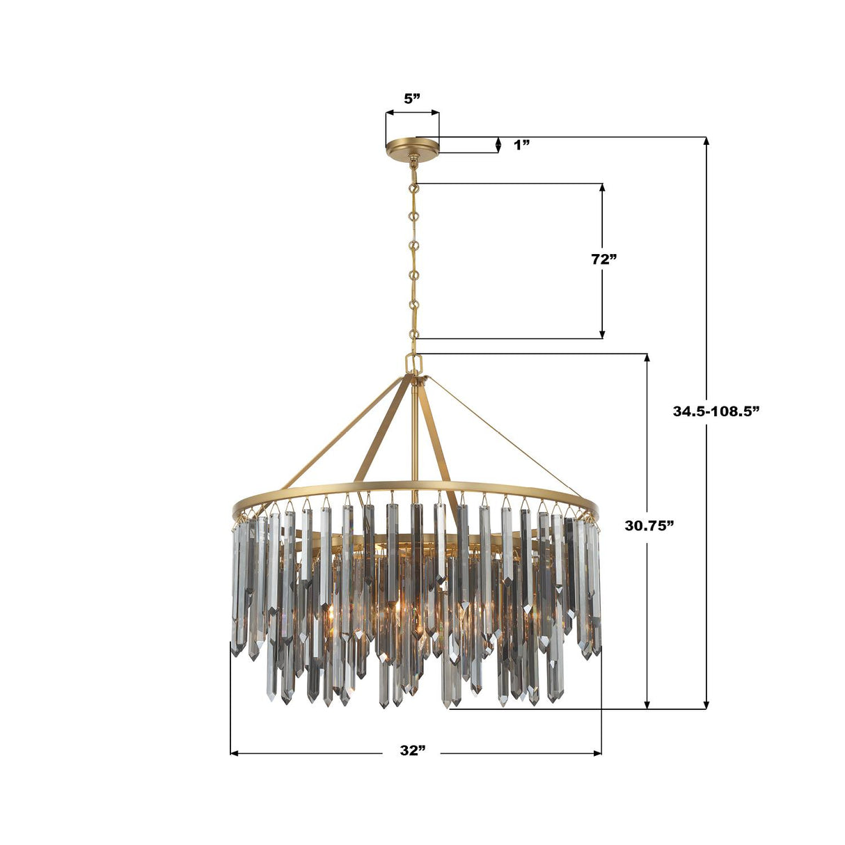 Crystorama Gemma 32'' Modern Gold Chandelier
