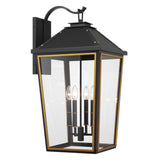 Crystorama Hawkins 15'' Matte Black + Textured Gold Outdoor Sconce