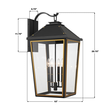 Crystorama Hawkins 15'' Matte Black + Textured Gold Outdoor Sconce