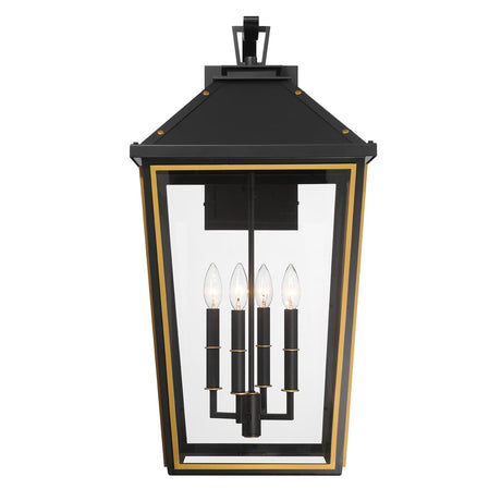 Crystorama Hawkins 15'' Matte Black + Textured Gold Outdoor Sconce