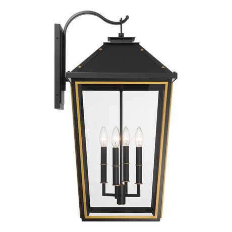 Crystorama Hawkins 15'' Matte Black + Textured Gold Outdoor Sconce