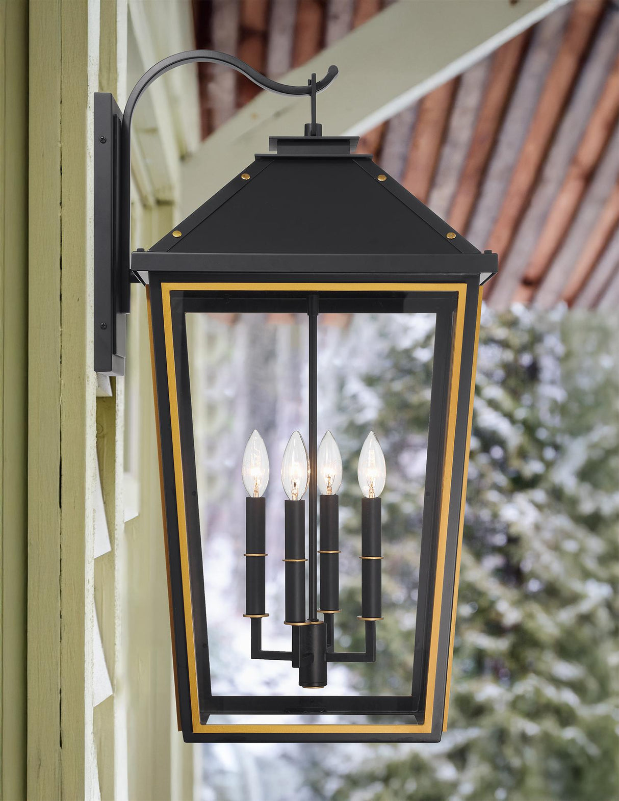 Crystorama Hawkins 15'' Matte Black + Textured Gold Outdoor Sconce