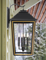 Crystorama Hawkins 15'' Matte Black + Textured Gold Outdoor Sconce