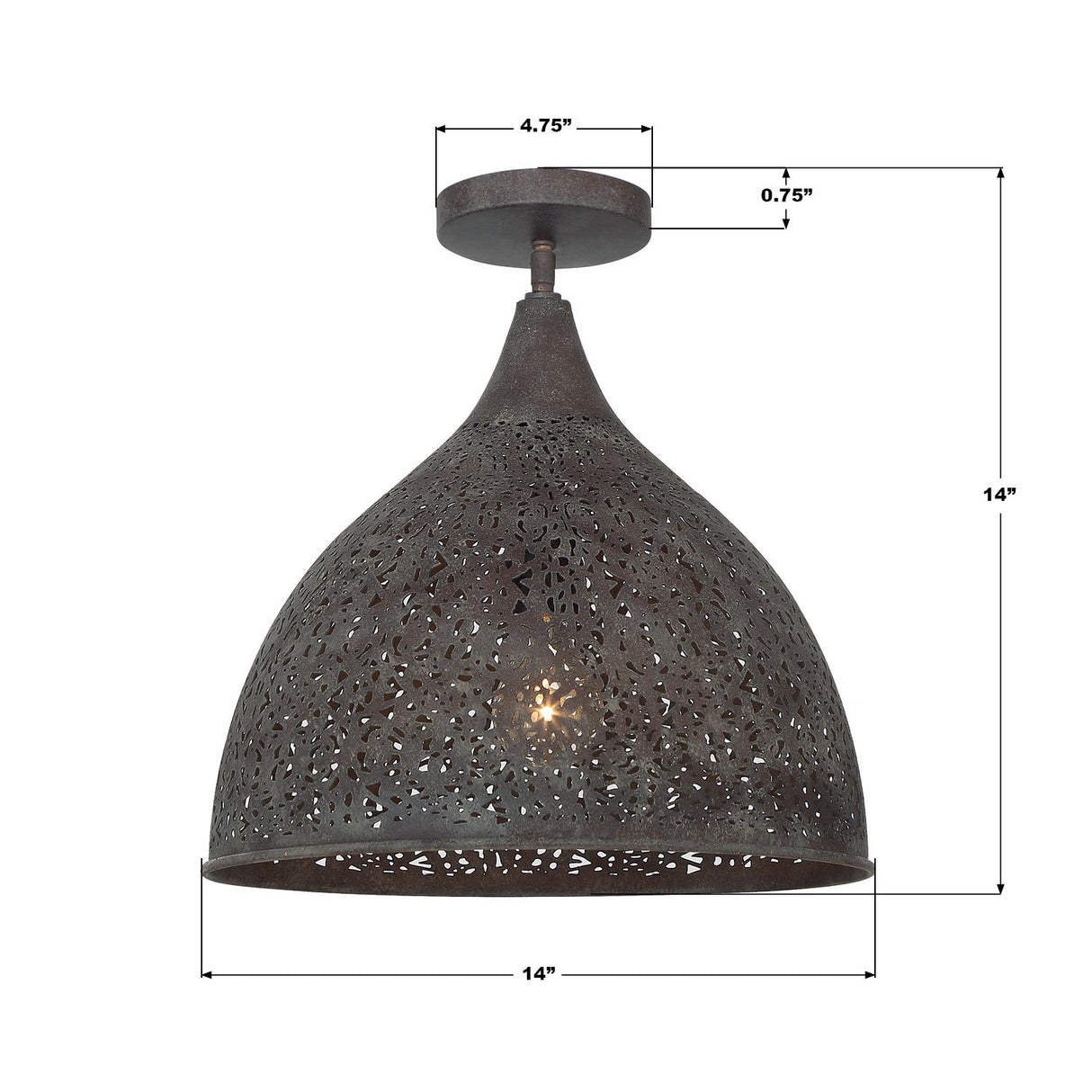 Crystorama Jasmine 14'' Forged Bronze Semi Flush Mount