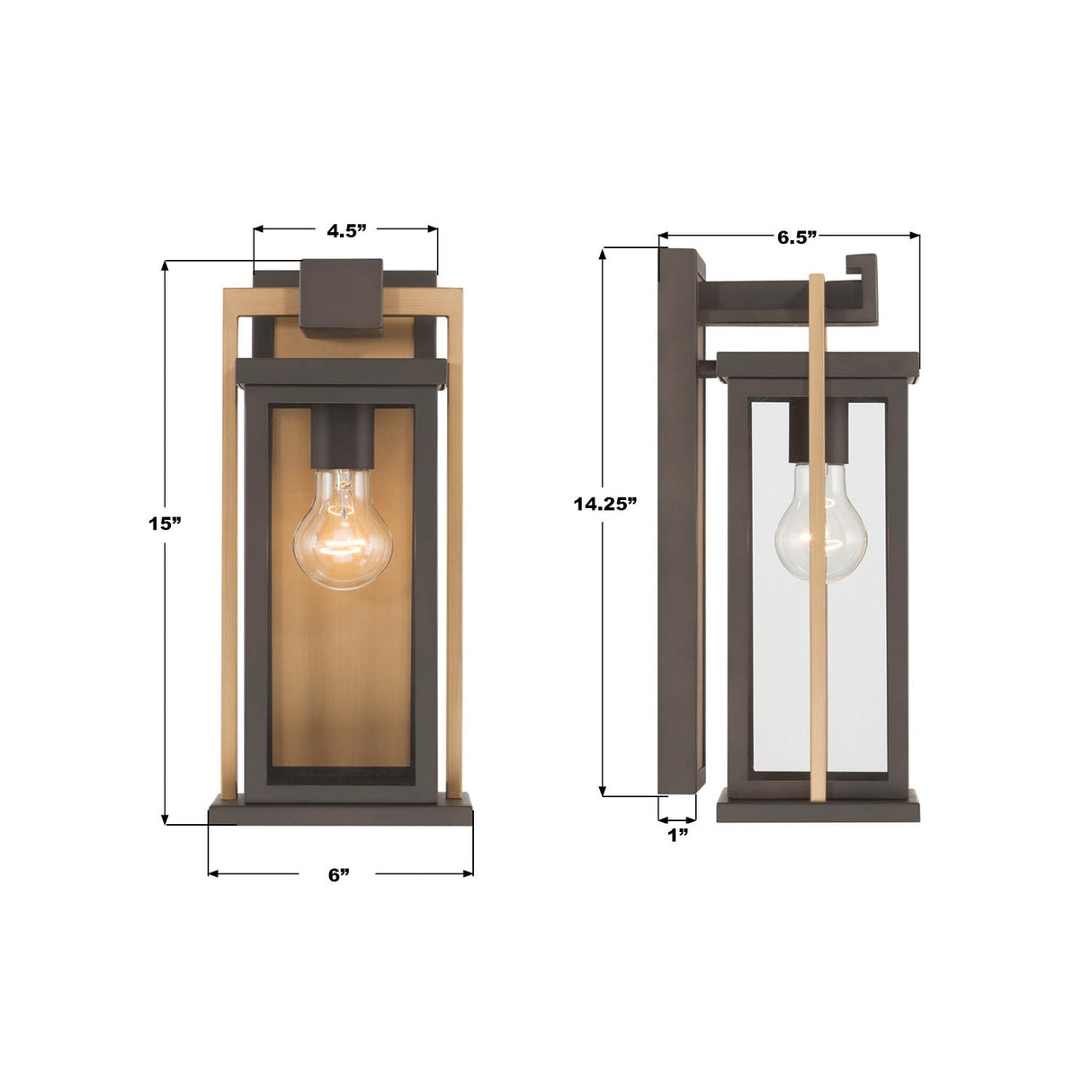 Crystorama Lendel 6'' Twilight Bronze + Textured Gold Outdoor Sconce