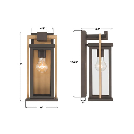 Crystorama Lendel 6'' Twilight Bronze + Textured Gold Outdoor Sconce