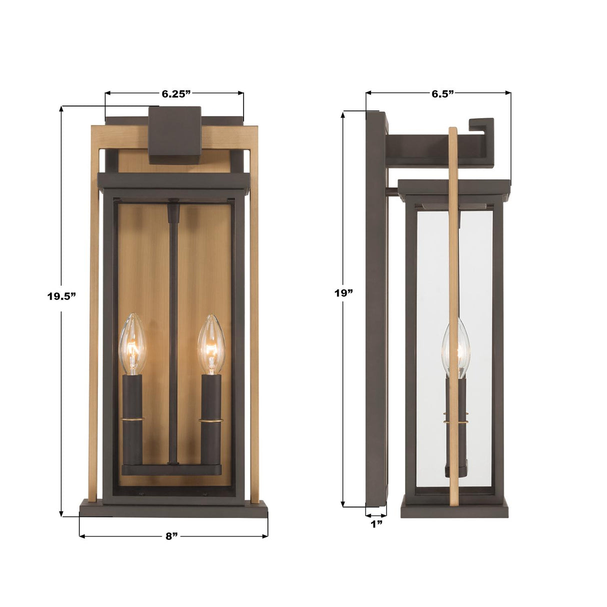 Crystorama Lendel 8'' Twilight Bronze + Textured Gold Outdoor Sconce