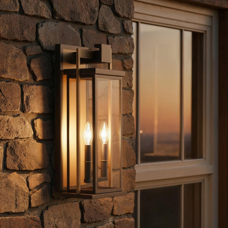 Crystorama Lendel 8'' Twilight Bronze + Textured Gold Outdoor Sconce