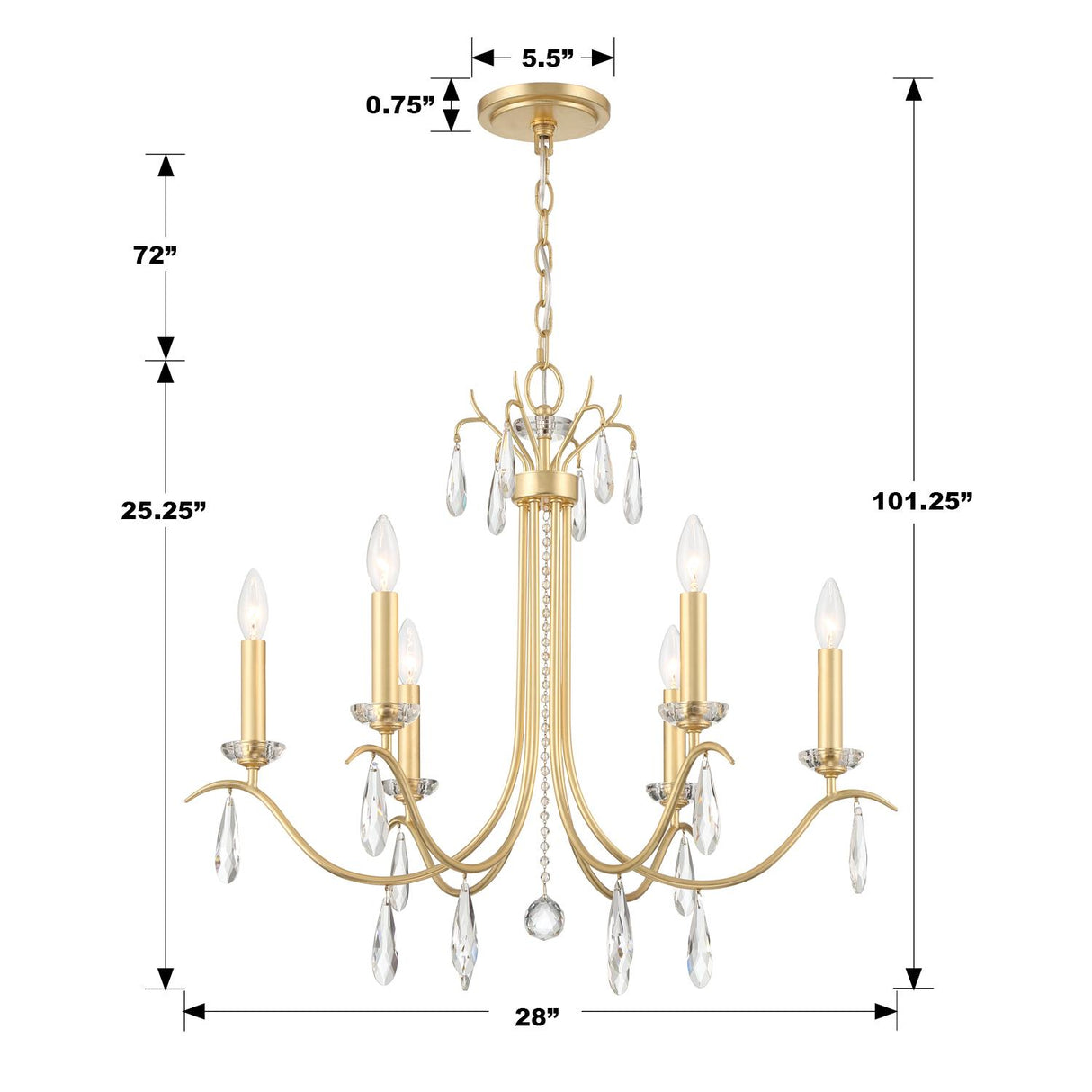 Crystorama Rollins 28'' Antique Gold Chandelier