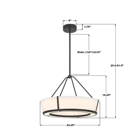 Crystorama Royce 24.25'' Integrated LED Charcoal Bronze Pendant