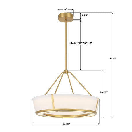 Crystorama Royce 24.25'' Integrated LED Luxe Gold Pendant