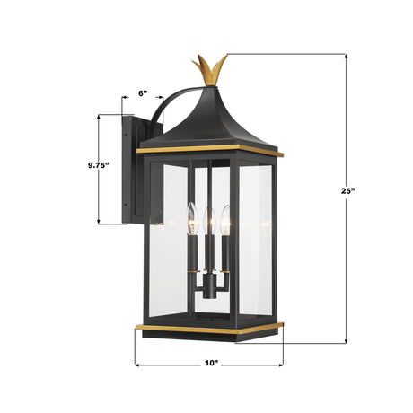 Crystorama Simpson 10'' Matte Black + Textured Gold Outdoor Sconce