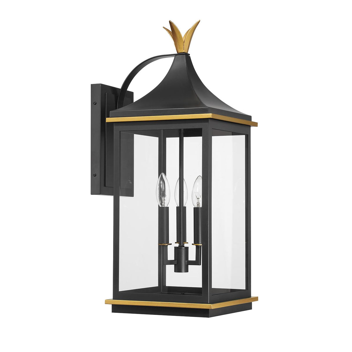 Crystorama Simpson 10'' Matte Black + Textured Gold Outdoor Sconce
