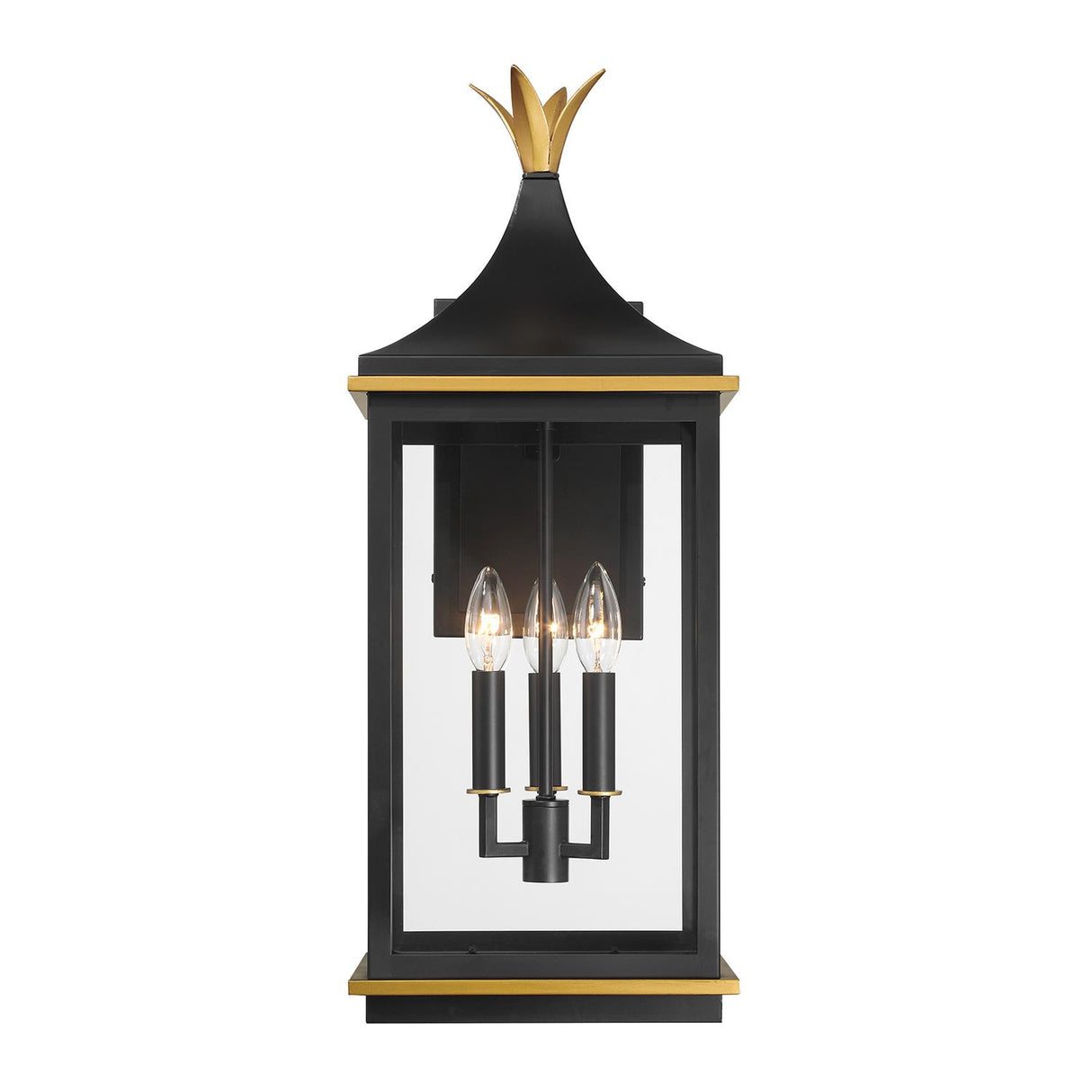 Crystorama Simpson 10'' Matte Black + Textured Gold Outdoor Sconce