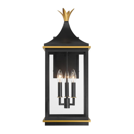 Crystorama Simpson 10'' Matte Black + Textured Gold Outdoor Sconce