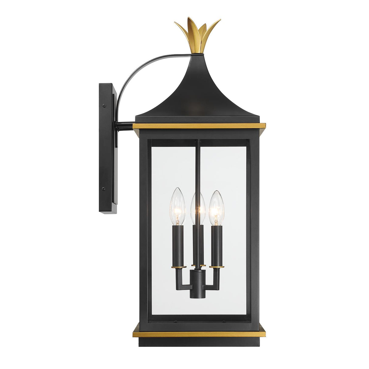 Crystorama Simpson 10'' Matte Black + Textured Gold Outdoor Sconce
