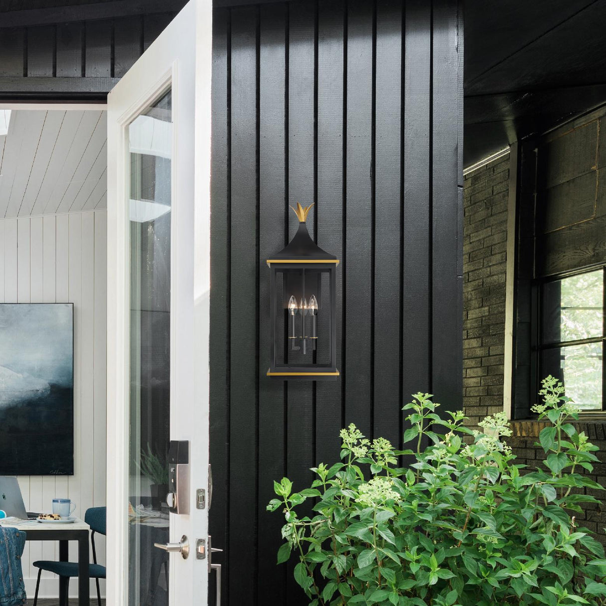 Crystorama Simpson 10'' Matte Black + Textured Gold Outdoor Sconce