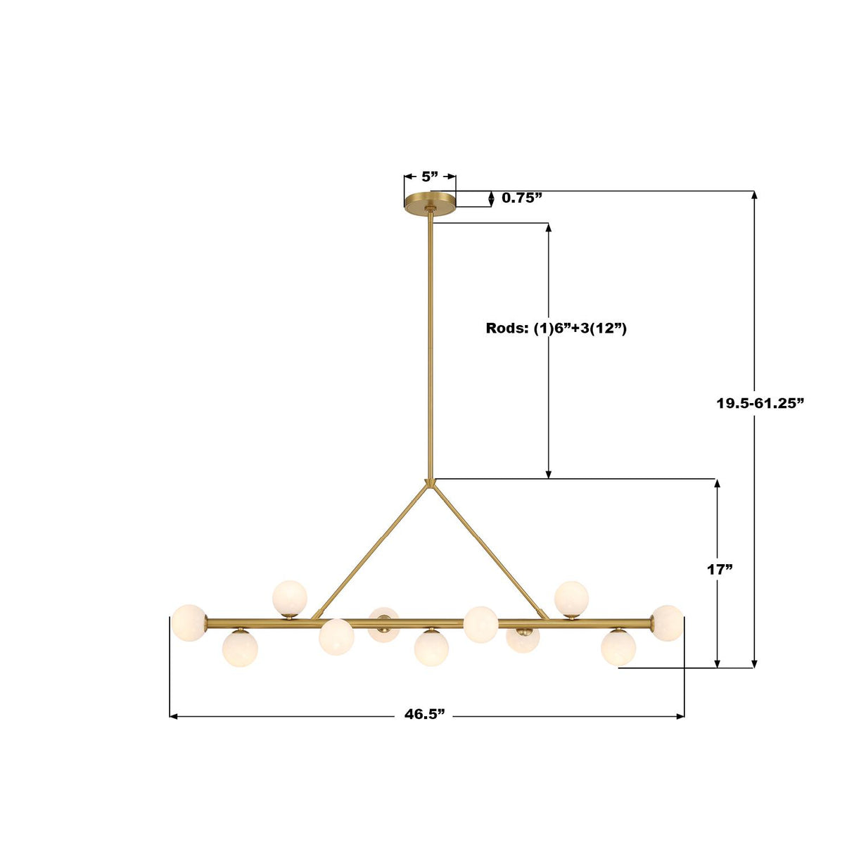 Crystorama Terrell 46.5'' LED Luxe Gold Linear Chandelier