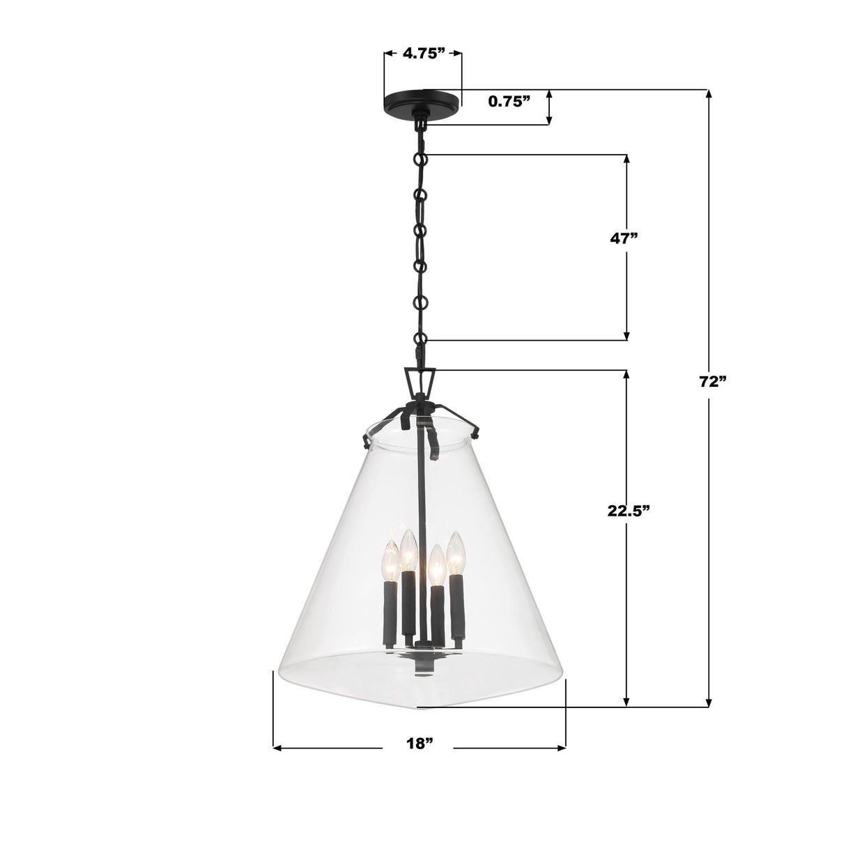 Crystorama Voss 18'' Matte Black Pendant