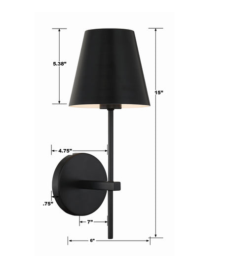 Crystorama Xavier 6'' Matte Black Sconce