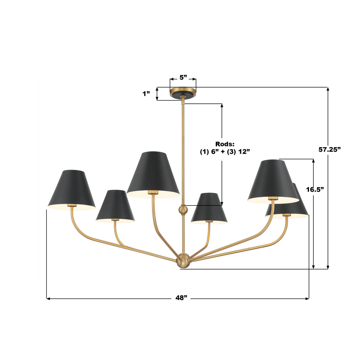 Crystorama Xavier 48'' Vibrant Gold + Matte Black Chandelier