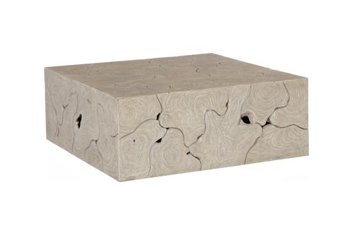 Phillips Collection Teak Slice Square Oat Finish Coffee Table