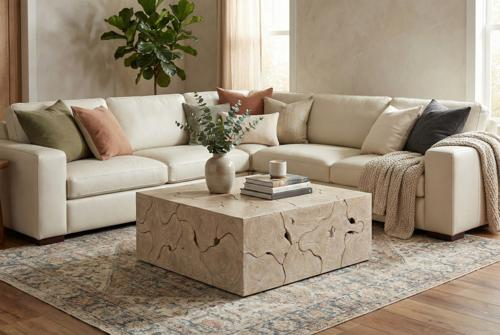 Phillips Collection Teak Slice Square Oat Finish Coffee Table