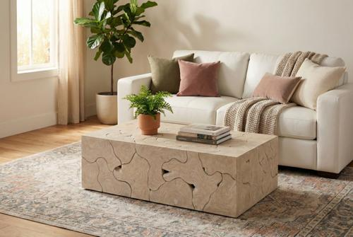 Phillips Collection Teak Slice Rectangle Oat Finish Coffee Table