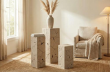 Phillips Collection Teak Slice Pedestal Square Oat Finish LG Accent