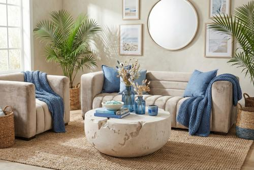 Phillips Collection Cast Cheese Stone , Round Roman Stone Coffee Table