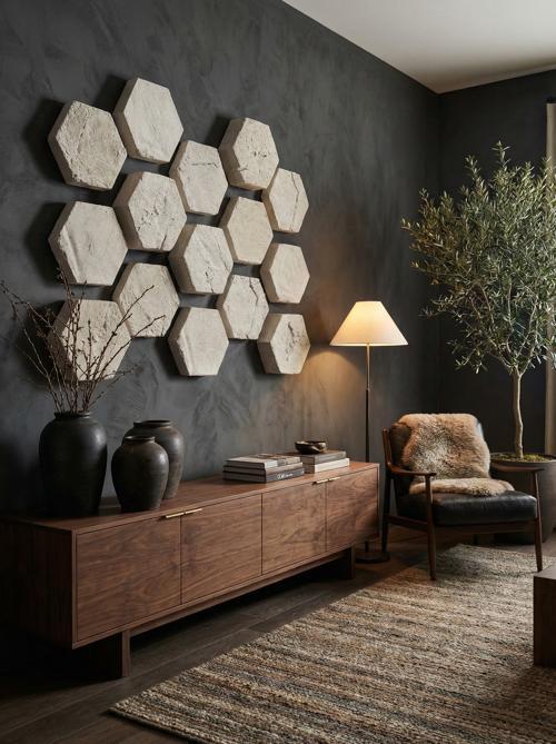 Phillips Collection Hexagon Wall Tiles, Set of 3 Roman Stone Wall Art