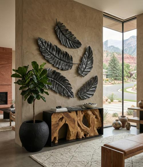 Phillips Collection Feather Wall Decor, Black, Metal LG Accent