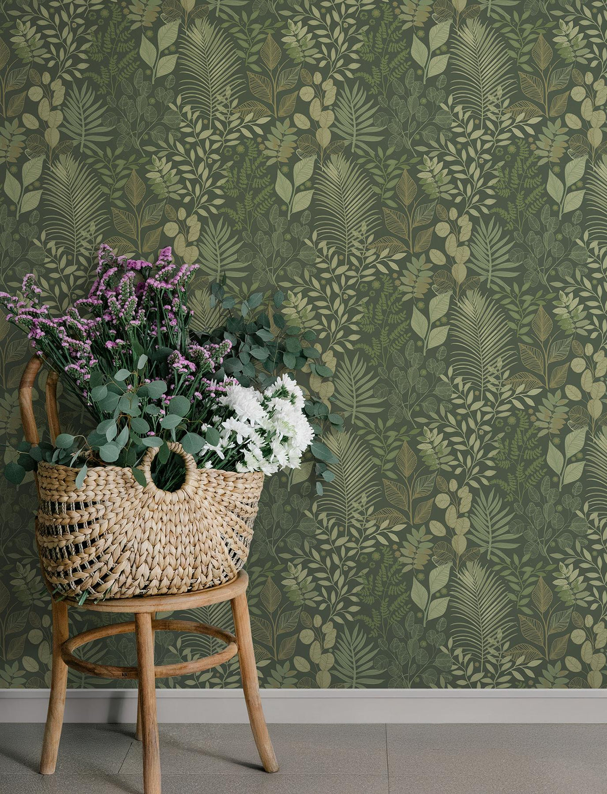 A-Street Prints Ängslycka Dark Green Forest Botanicals Wallpaper